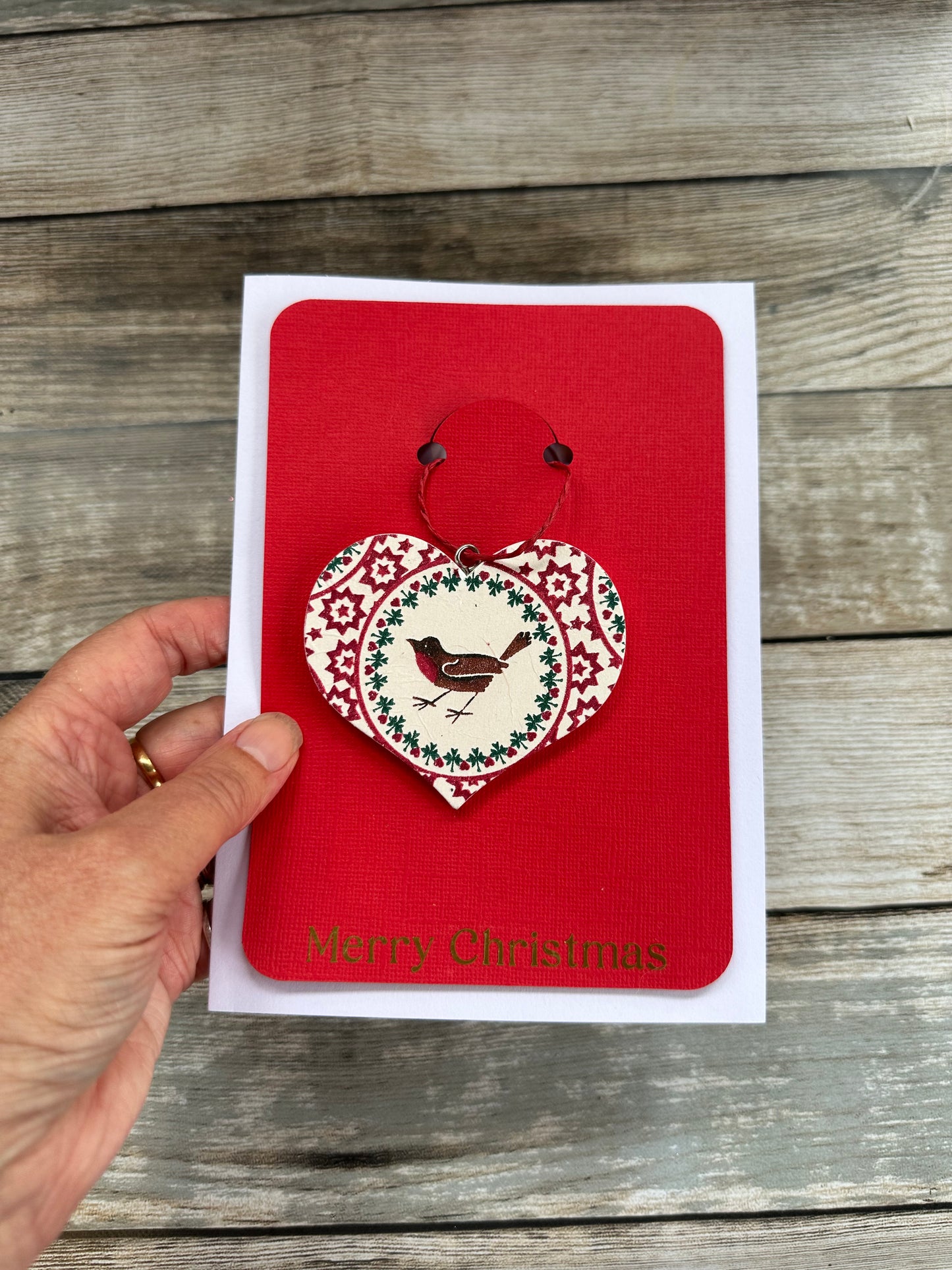 Emma Bridgewater inspired card with keepsake heart tree decoration.