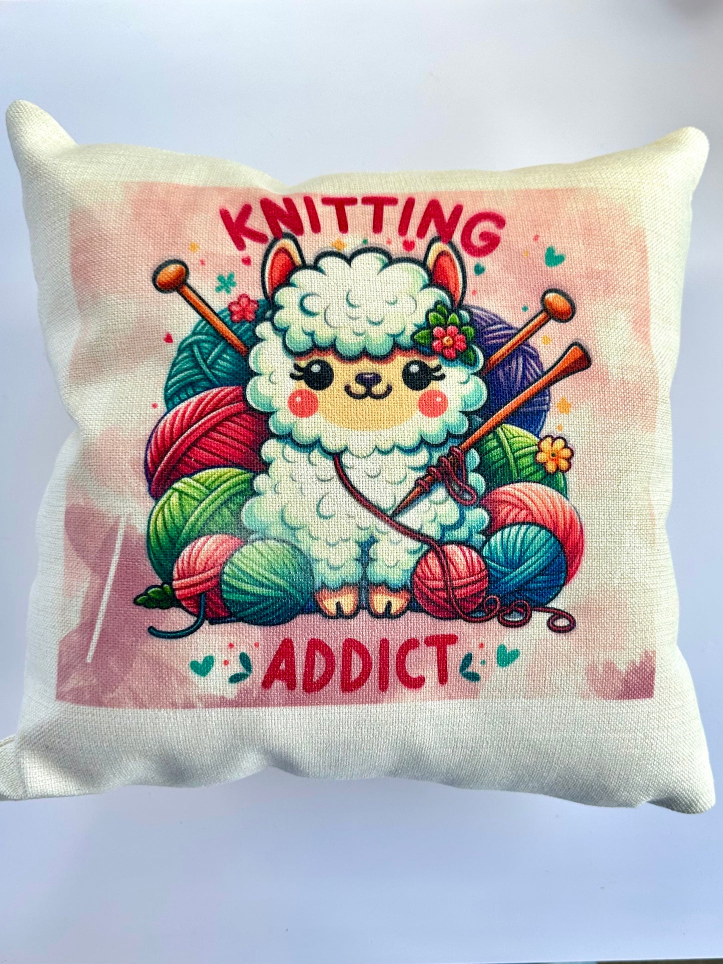 Knitting Addict cushion cover