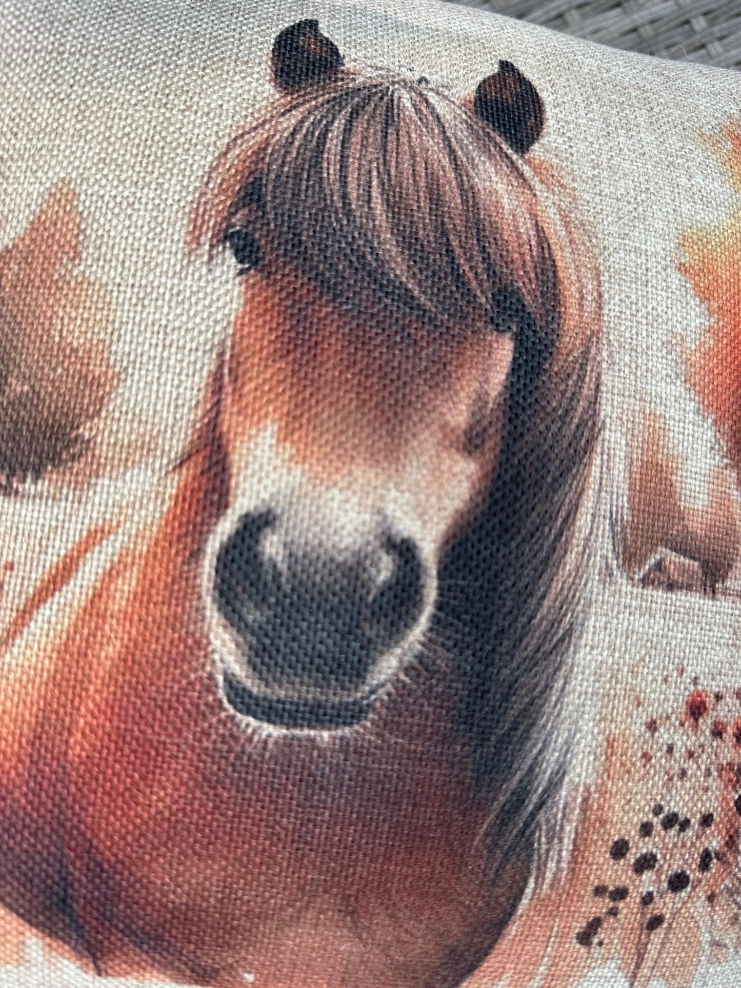 Pony design by The House of Rookery cushion cover. Hesian type finish