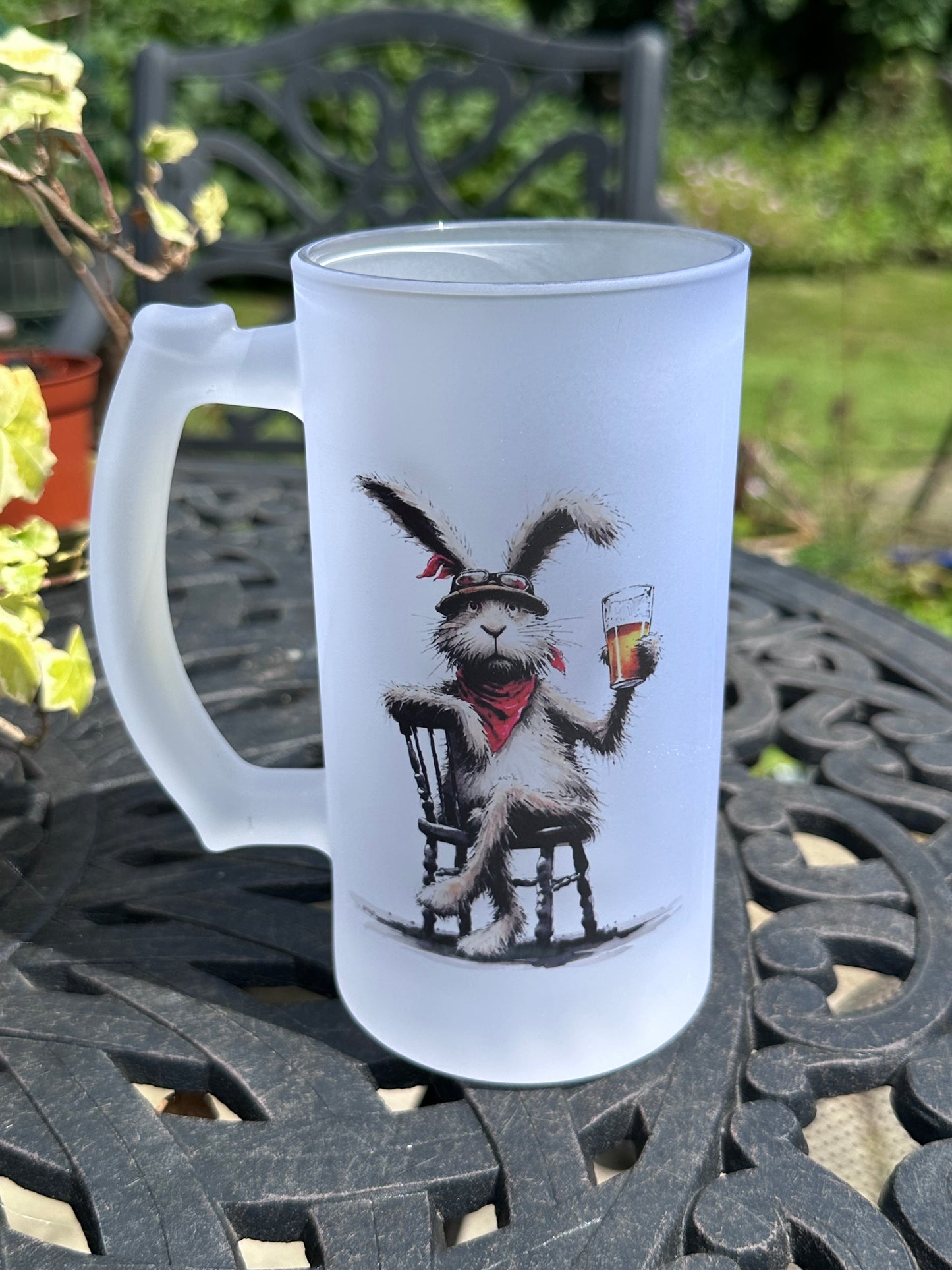 Beer glasses , frosted glass with hare or fox design.