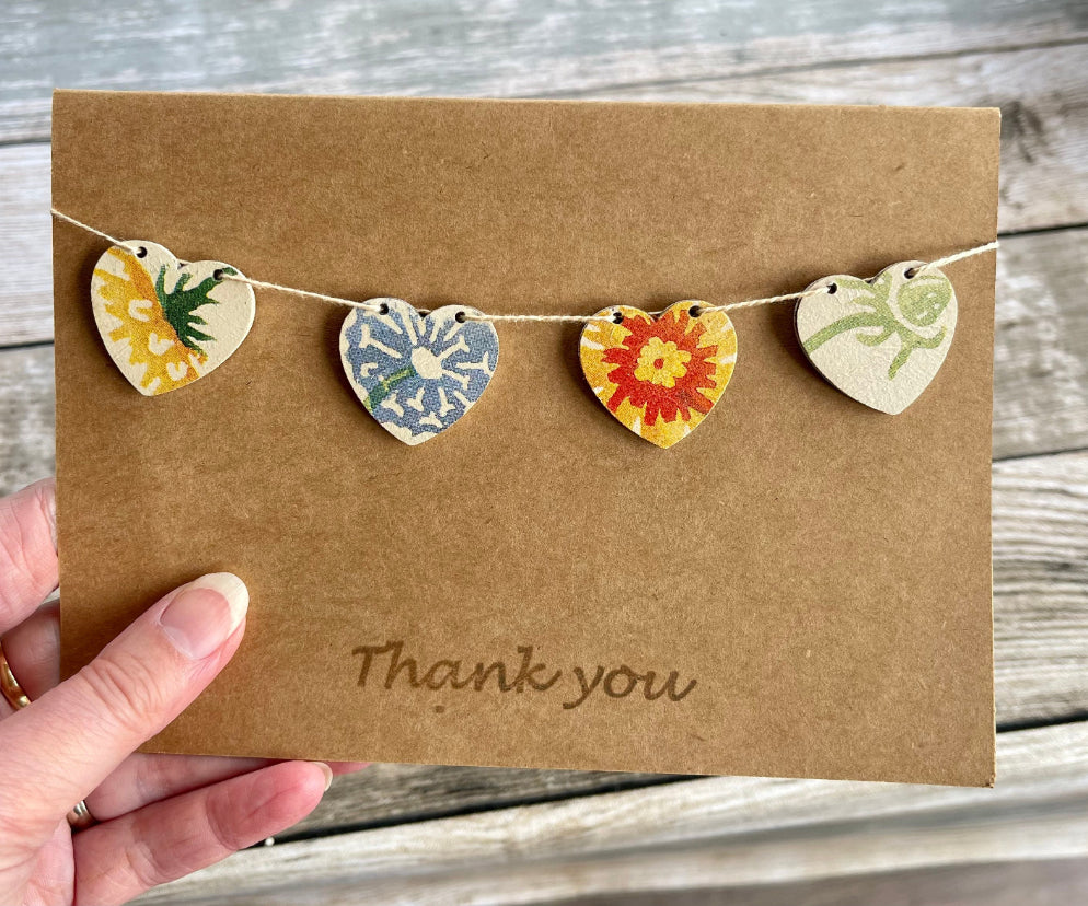 Bunting card, removable Emma Bridgewater inspired wooden bunting, white or brown card