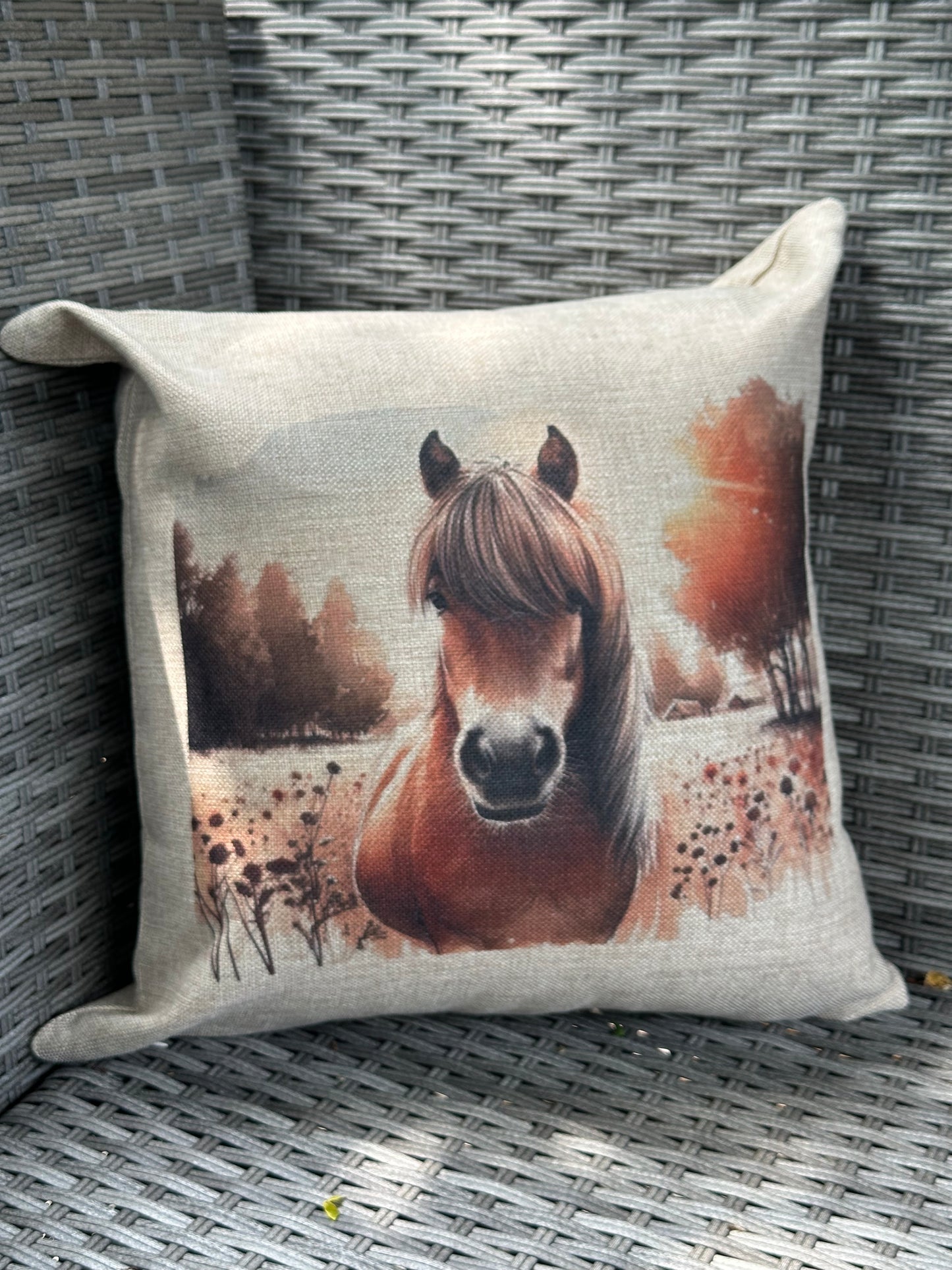 Pony design by The House of Rookery cushion cover. Hesian type finish