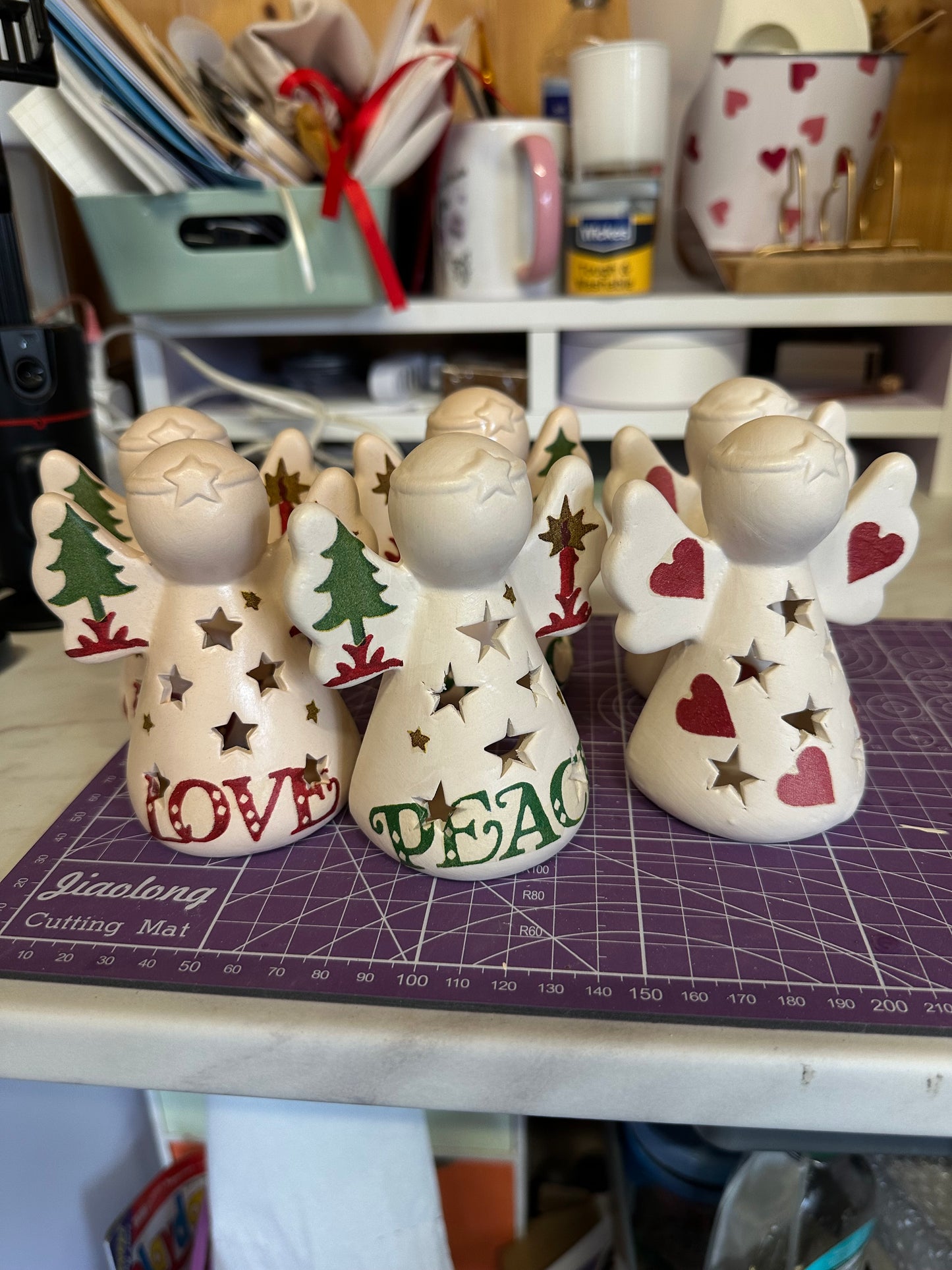 Ceramic angel tea light holders, only to be used with battery tea lights