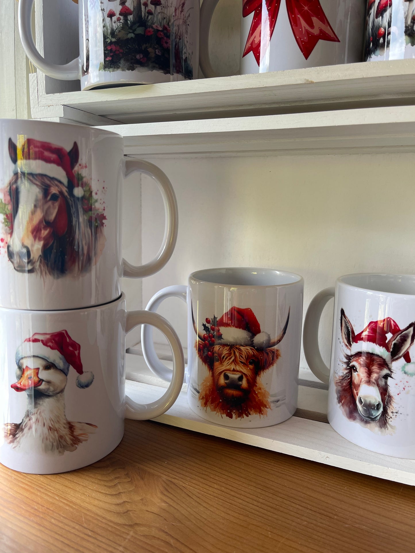 Sale animal mugs with Santa hats