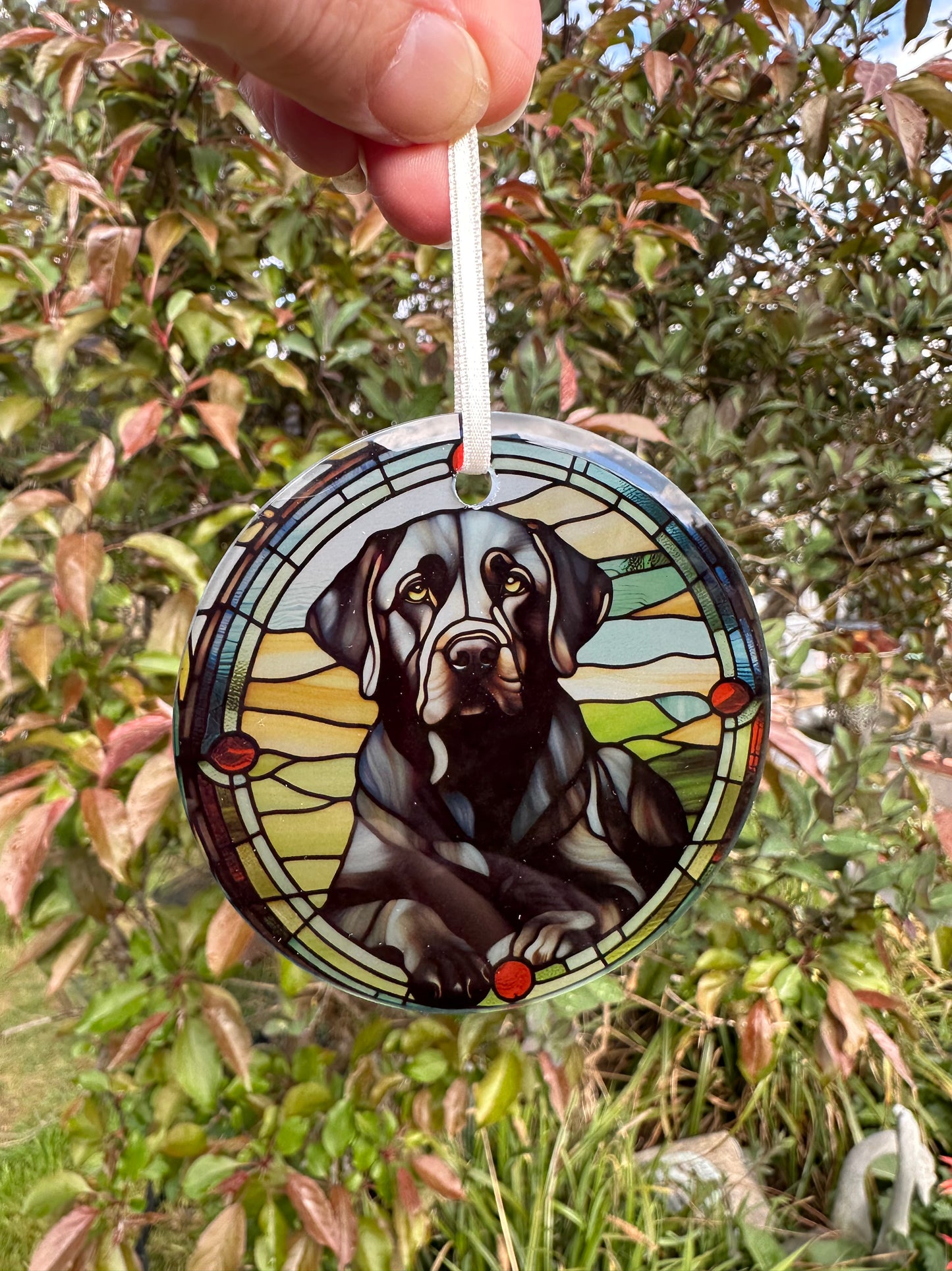 Black Labrador glass hanging decoration
