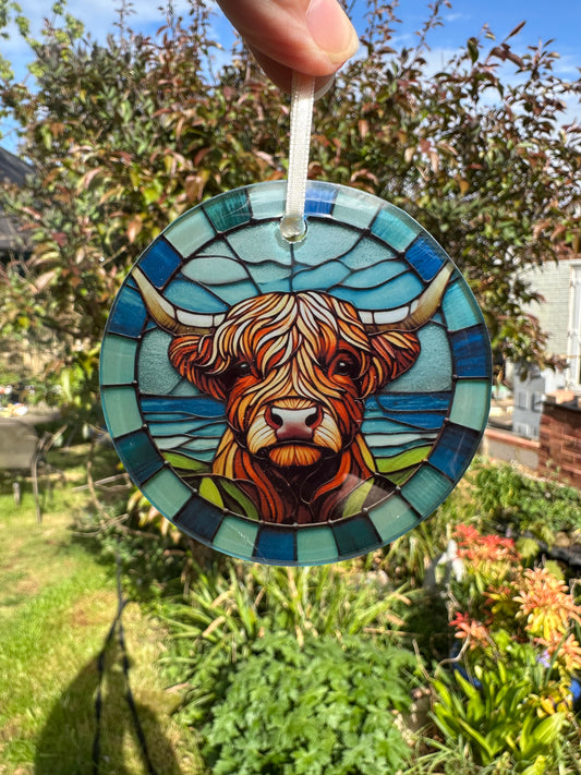 Highland cow glass hanging decoration
