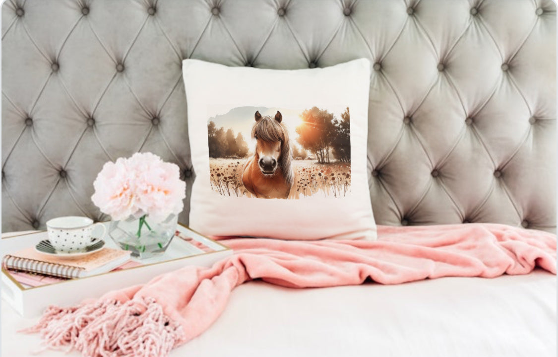 Pony design by The House of Rookery cushion cover. Hesian type finish