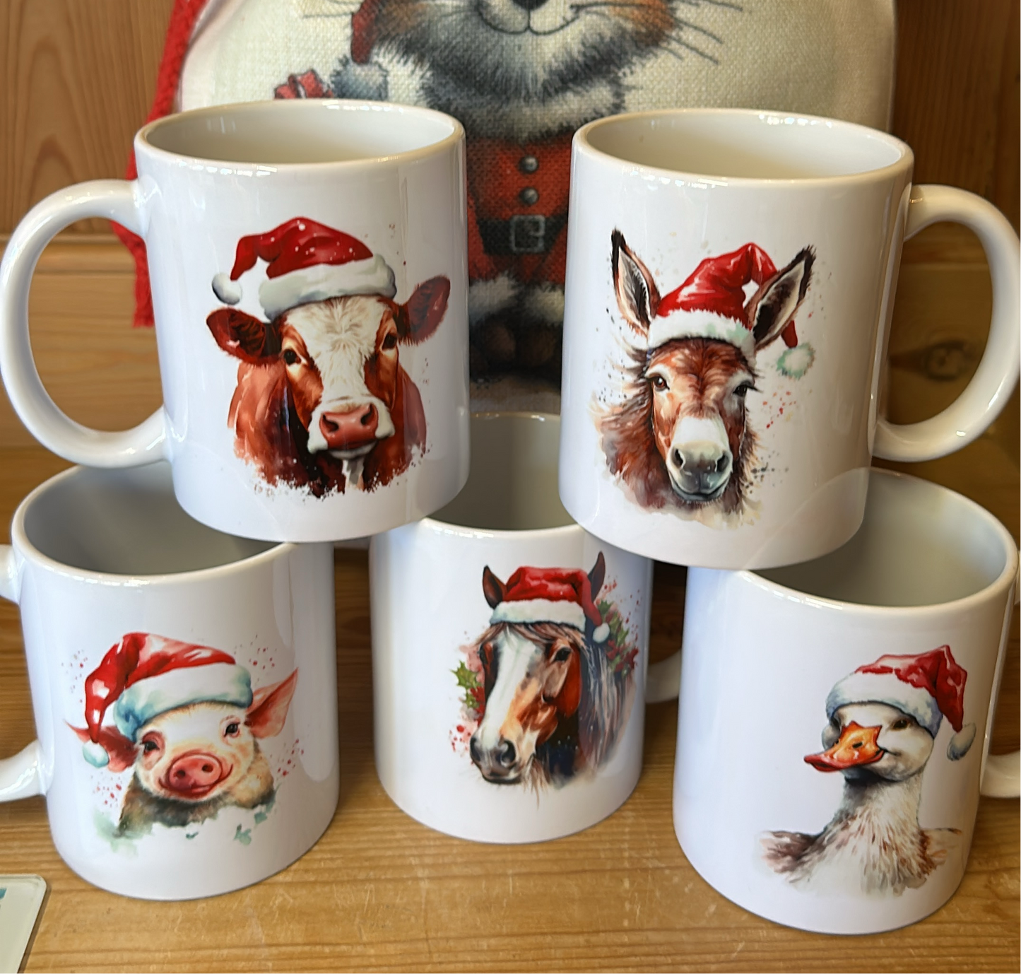 Santa hat animal mugs