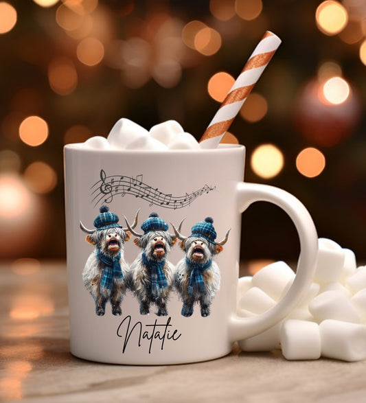 Personalised singing highland cow mug by The House of Rookery