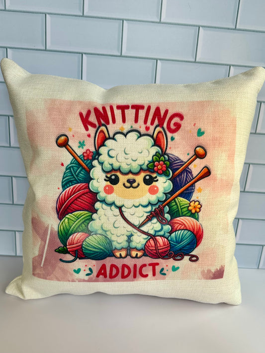 Knitting Addict cushion cover