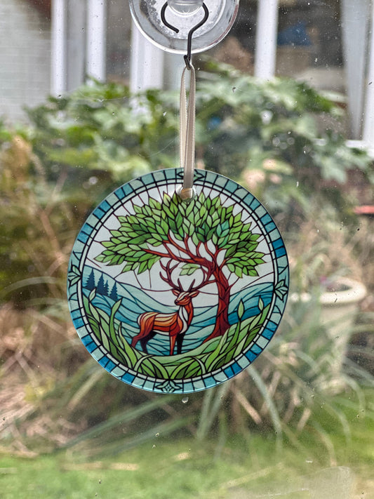 Stain glass, stag, glass hanging decoration