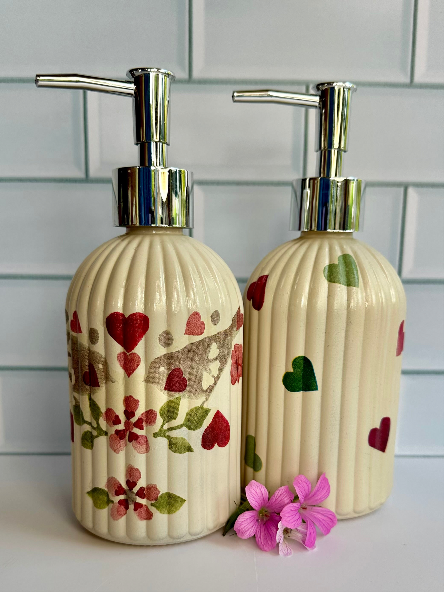 Emma Bridgewater inspired soap dispenser, choose from lovebird or heart design