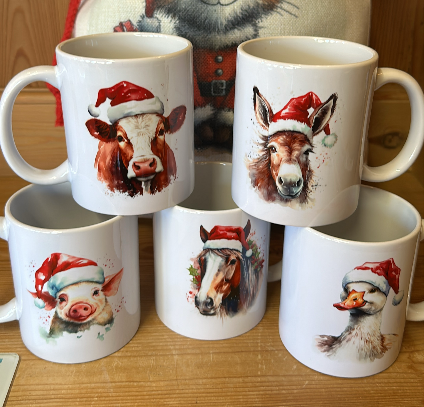 Santa hat animal mugs