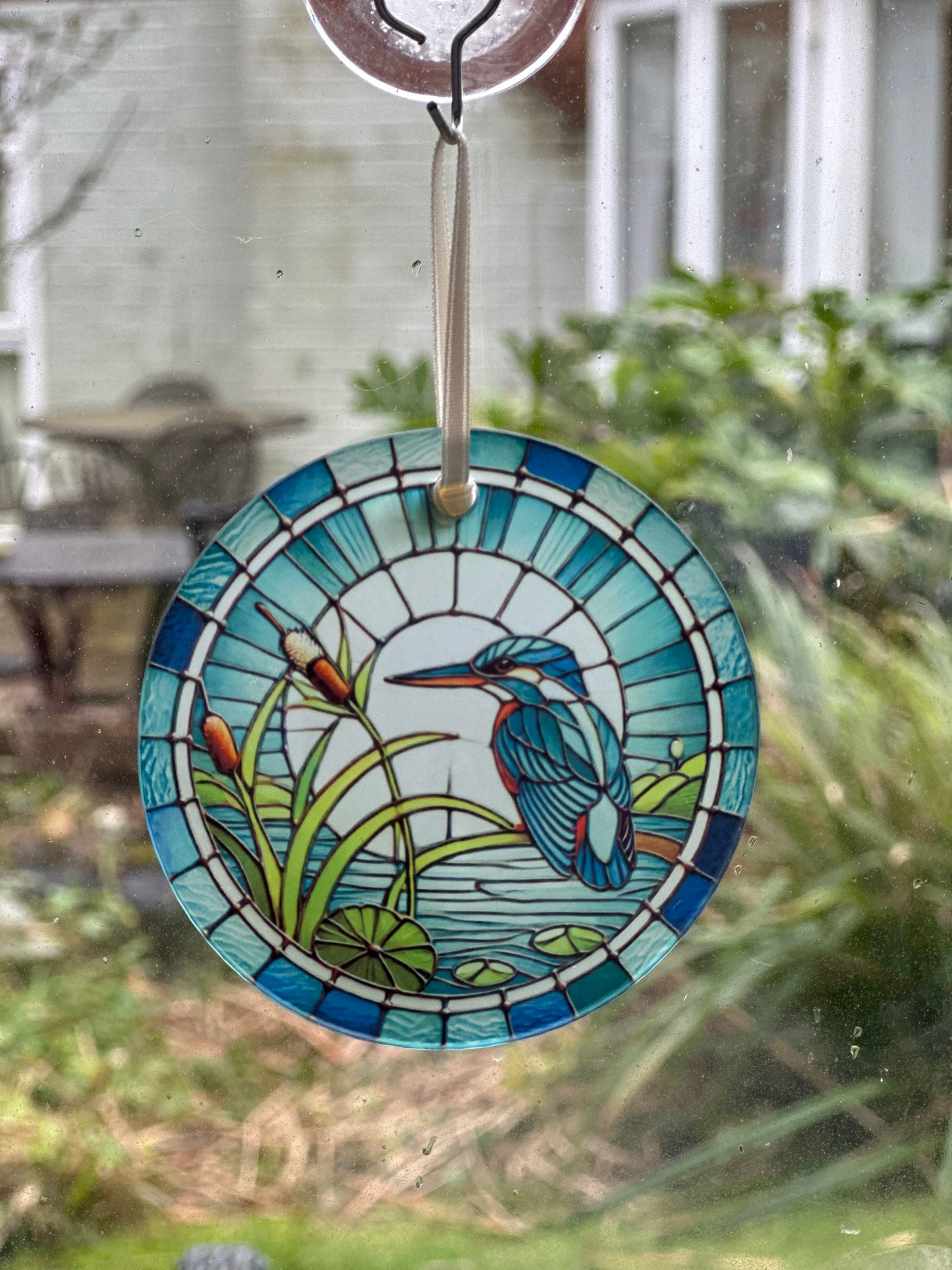 Stain glass effect, kingfisher, glass hanging decoration