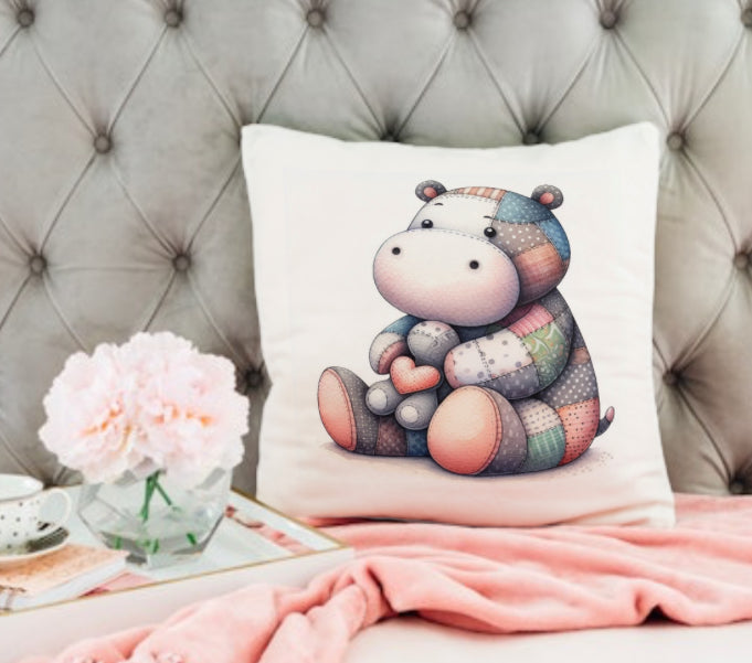 Patchwork hippo cushion cover