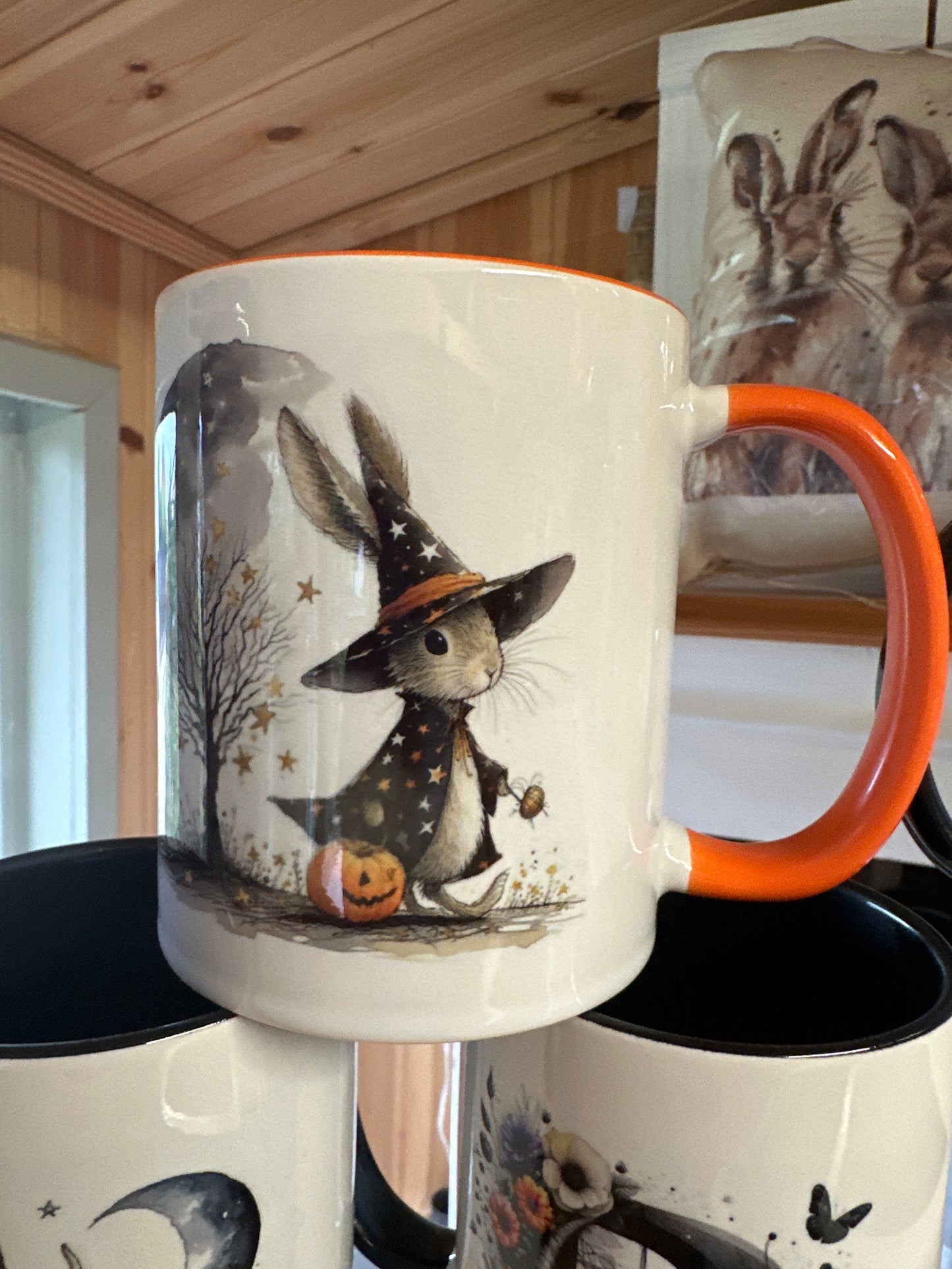 Hare  in witches hat Halloween mug