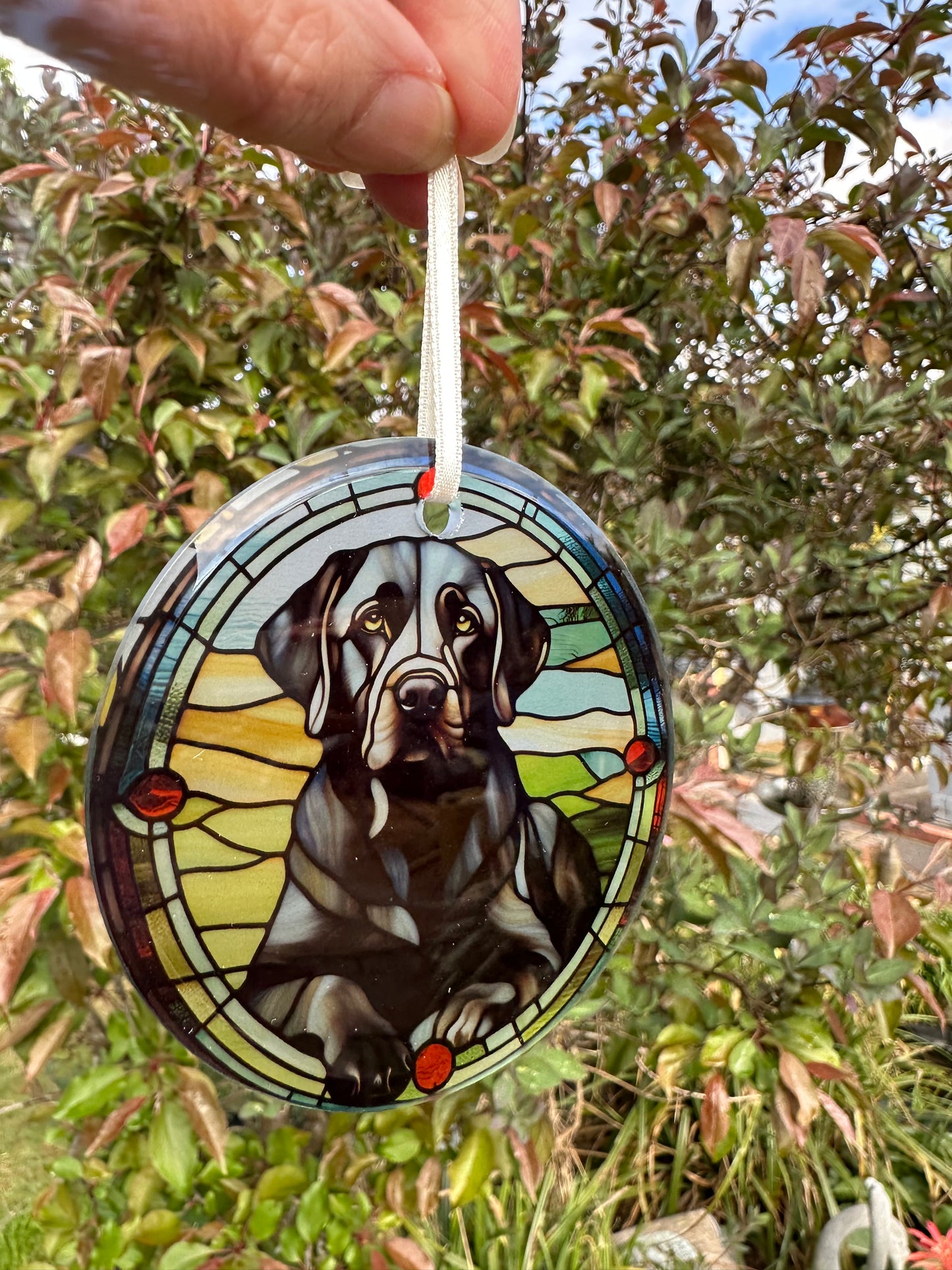 Black Labrador glass hanging decoration