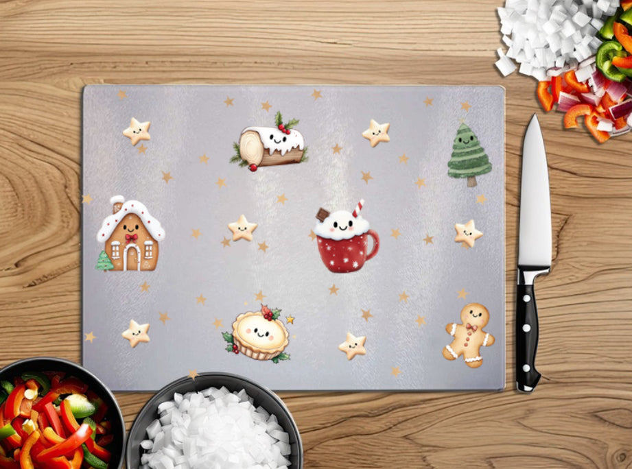 Christmas design A4 glass chopping board