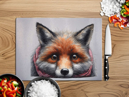 Exclusive Fox design by The House Rookery, A4 glass chopping board.