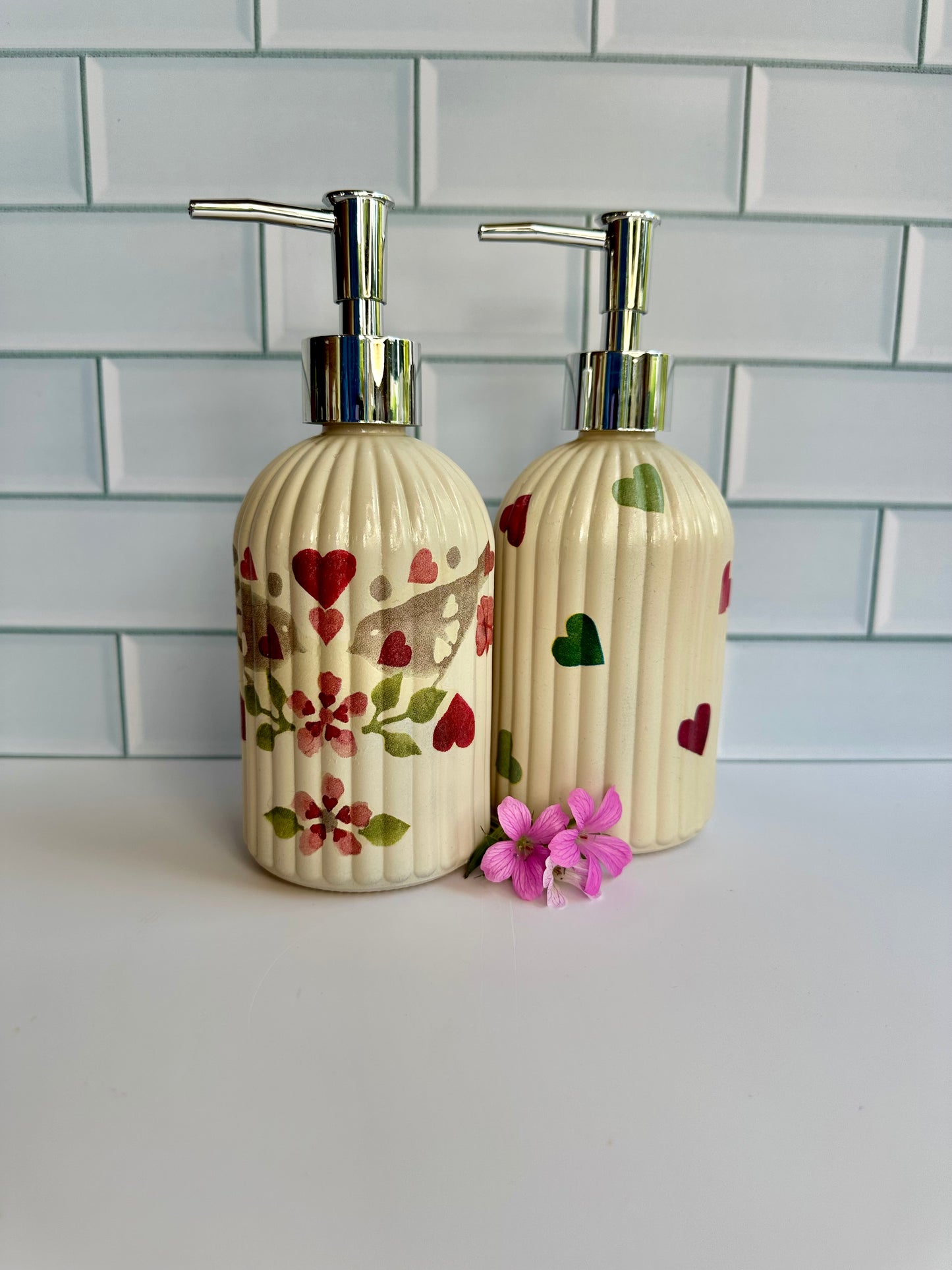 Emma Bridgewater inspired soap dispenser, choose from lovebird or heart design