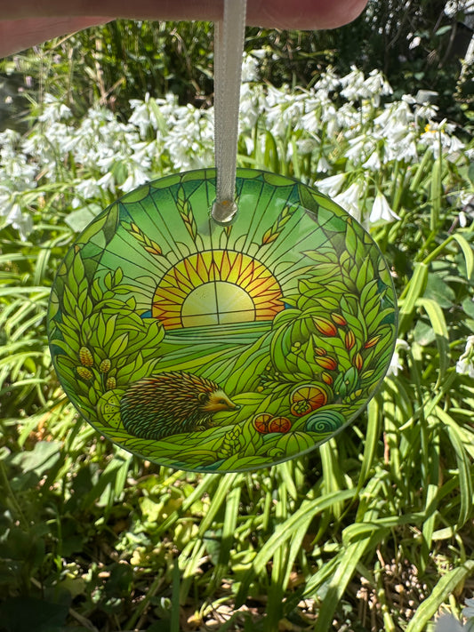 Hedgehog stain glass window effect hanging decoration