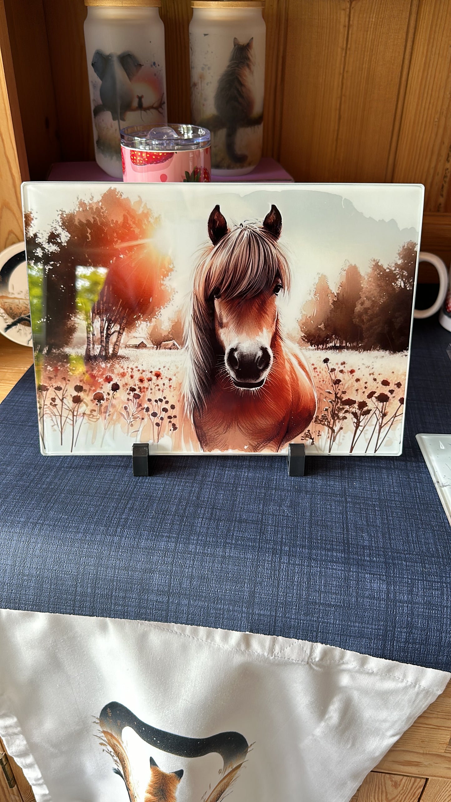 A4 glass chopping board with gorgeous pony design