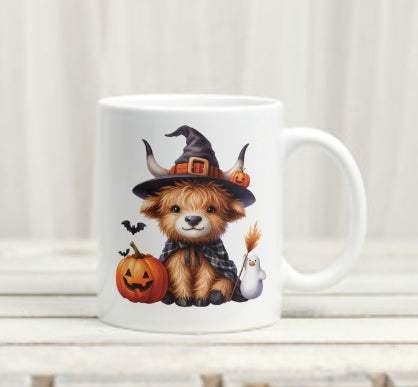 Highland cow and pumkin Halloween mug