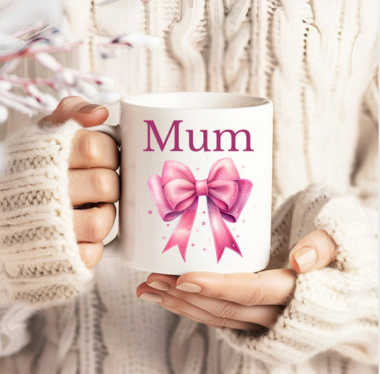 Mums pink bow design mug