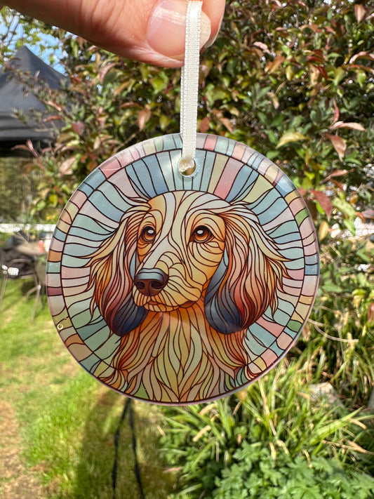 Dachshund design glass hanging decoration