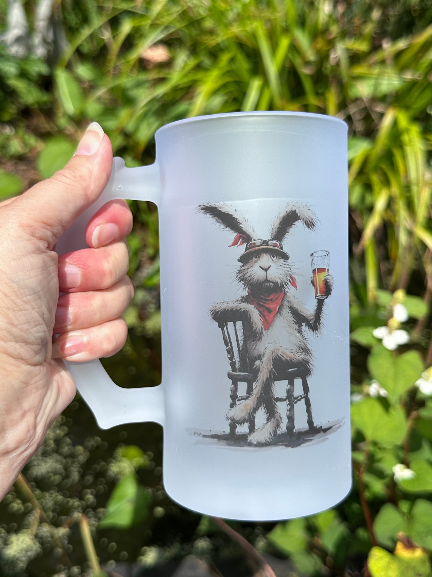 Beer glasses , frosted glass with hare or fox design.