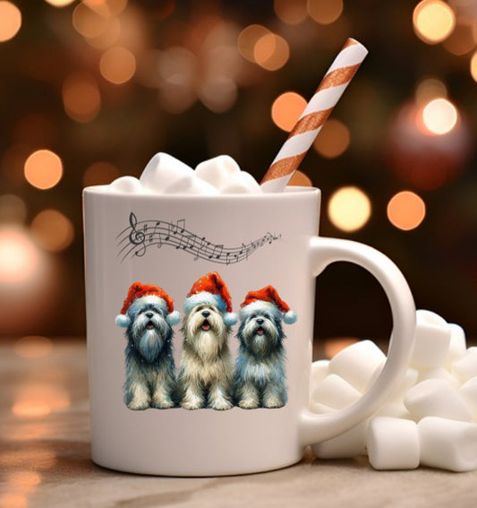 Singing dogs in Santa hats mug designed by The House of Rookery