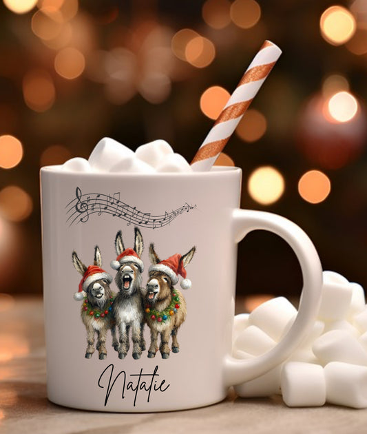 Singing Christmas donkeys mug  by The House of Rookery