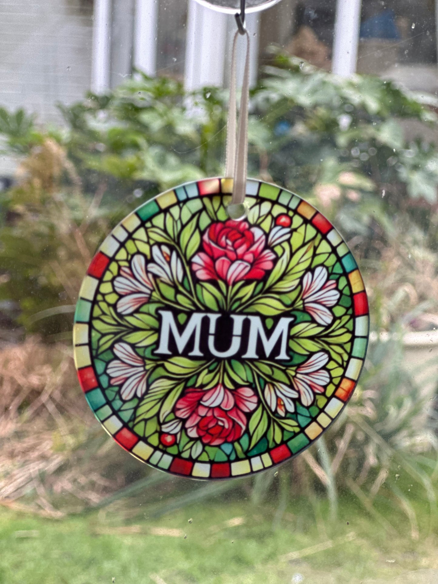 Stain glass, Mum design, glass hanging decoration