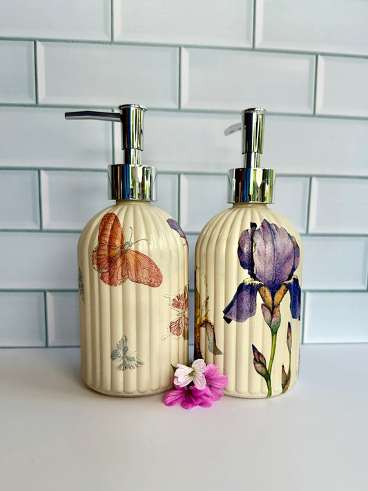 Soap dispensers, choose from either butterfly’s or iris design