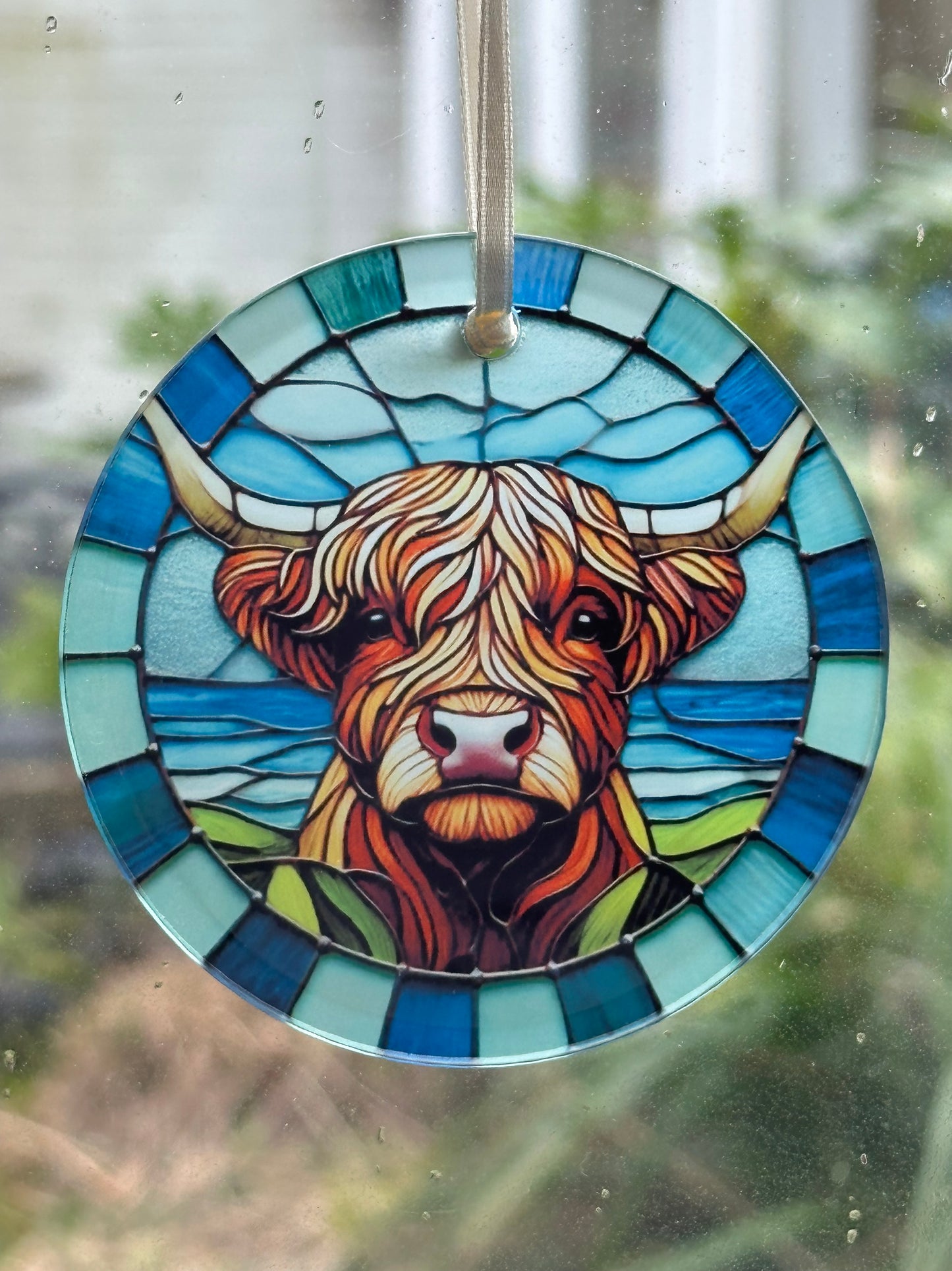 Glass highland cow stainglass effect hanging decoration