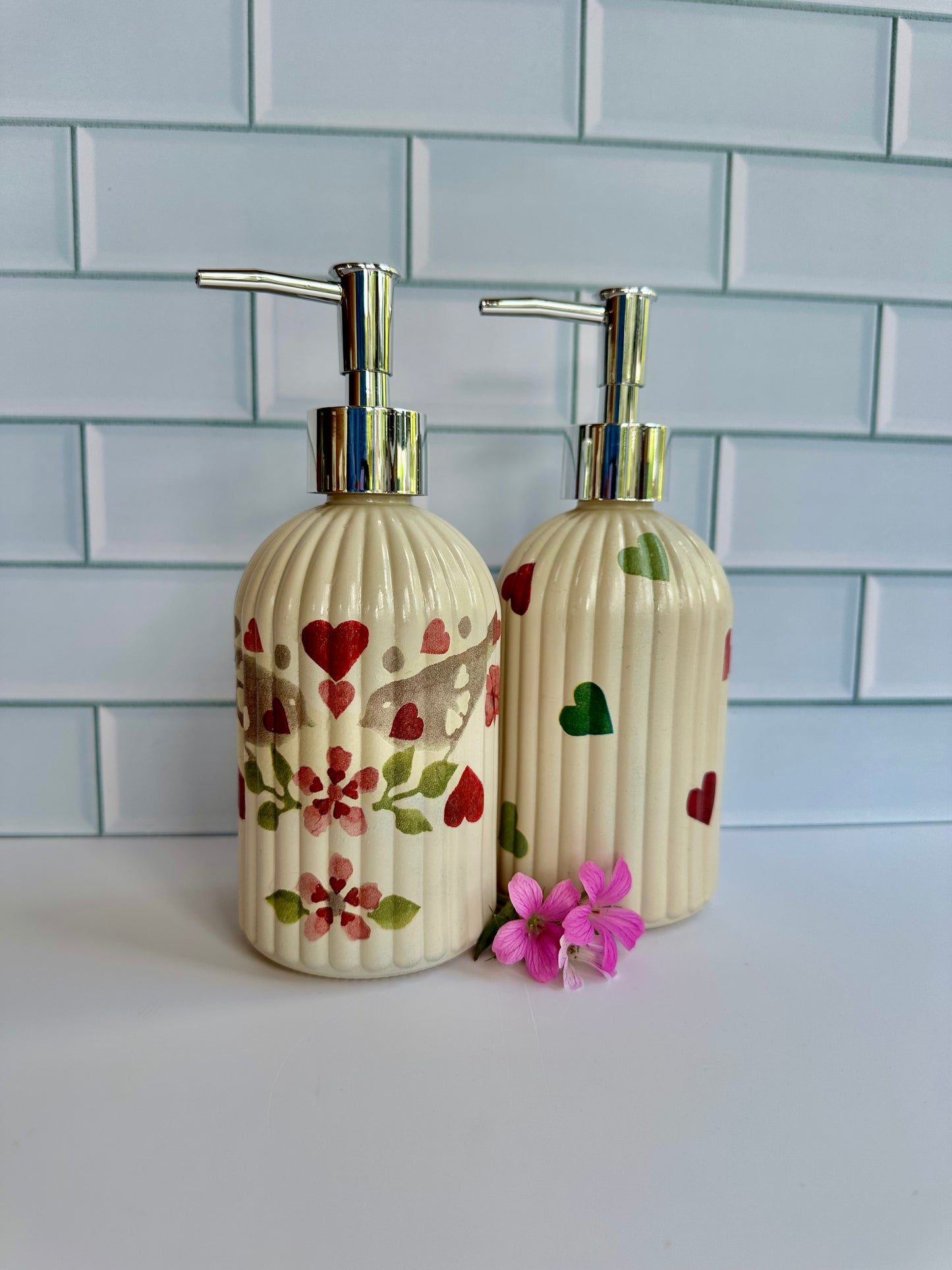 Emma Bridgewater inspired soap dispenser, choose from lovebird or heart design
