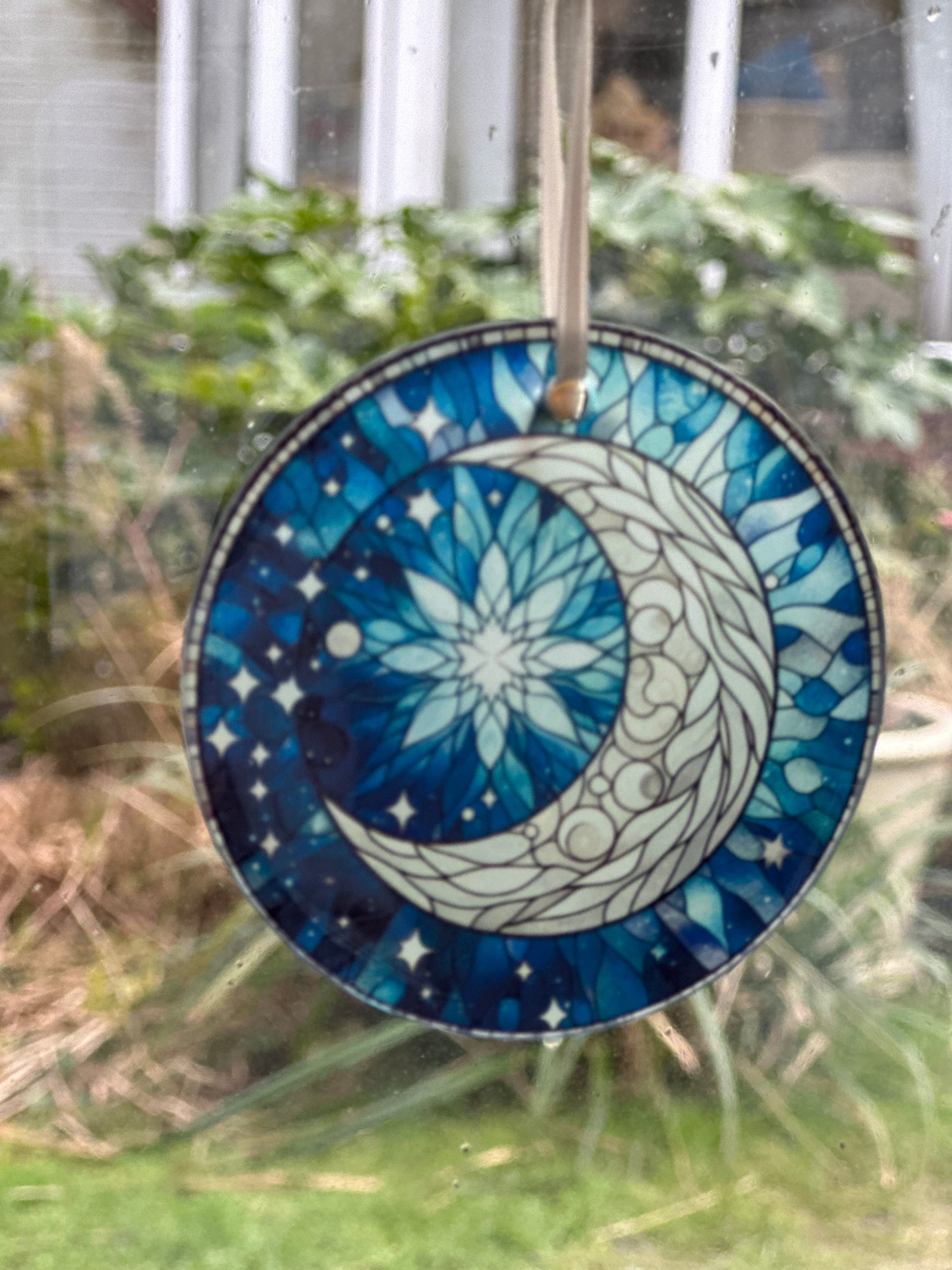 Moon and stars glass hanging decoration