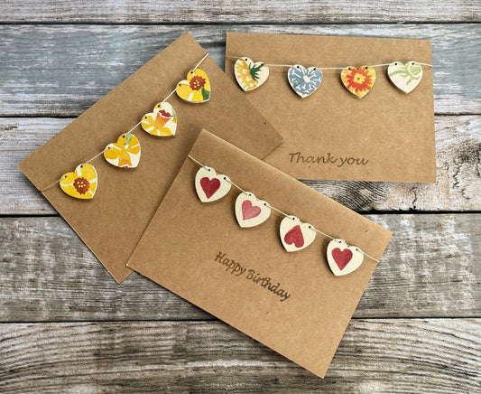 Bunting card, removable Emma Bridgewater inspired wooden bunting, white or brown card