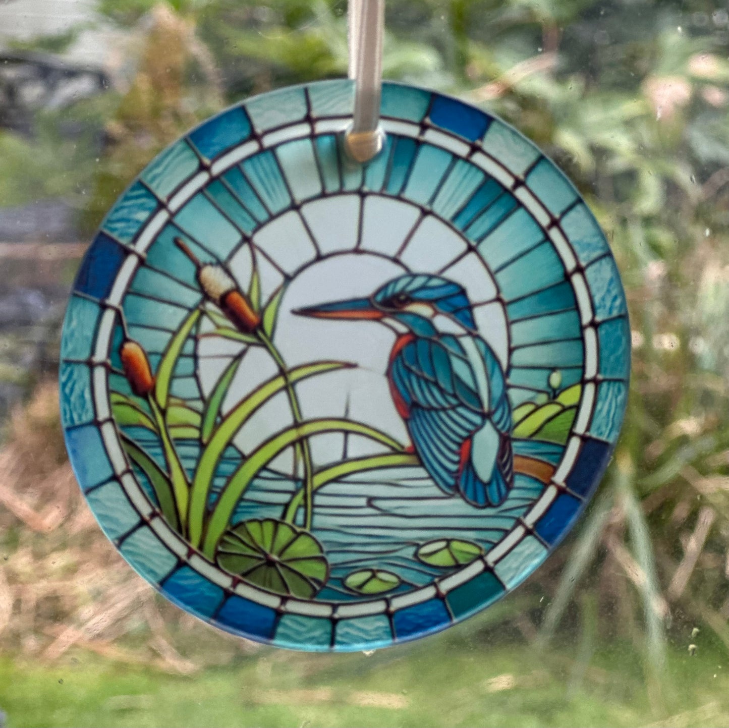 Stain glass effect, kingfisher, glass hanging decoration