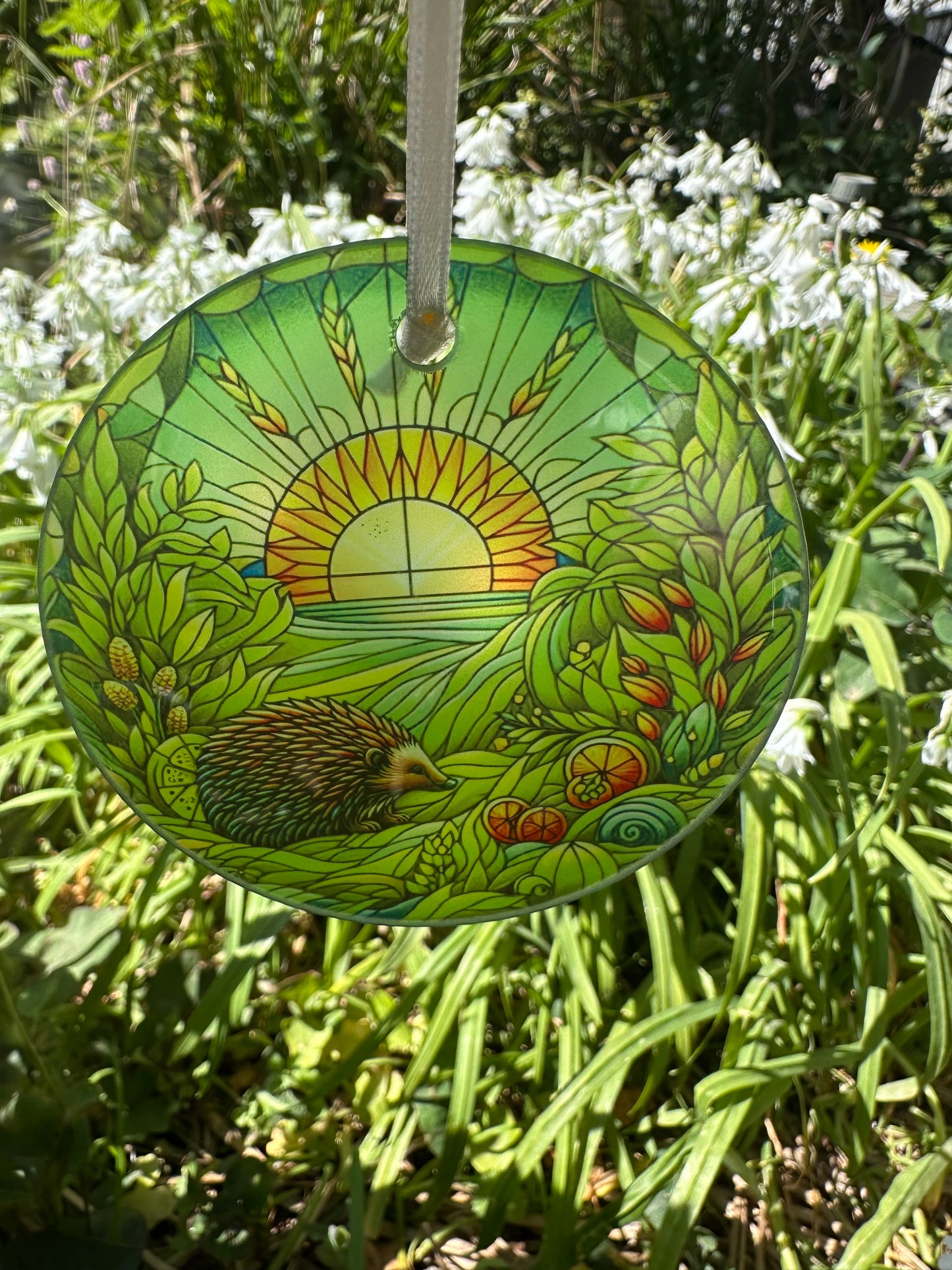 Hedgehog stain glass window effect hanging decoration