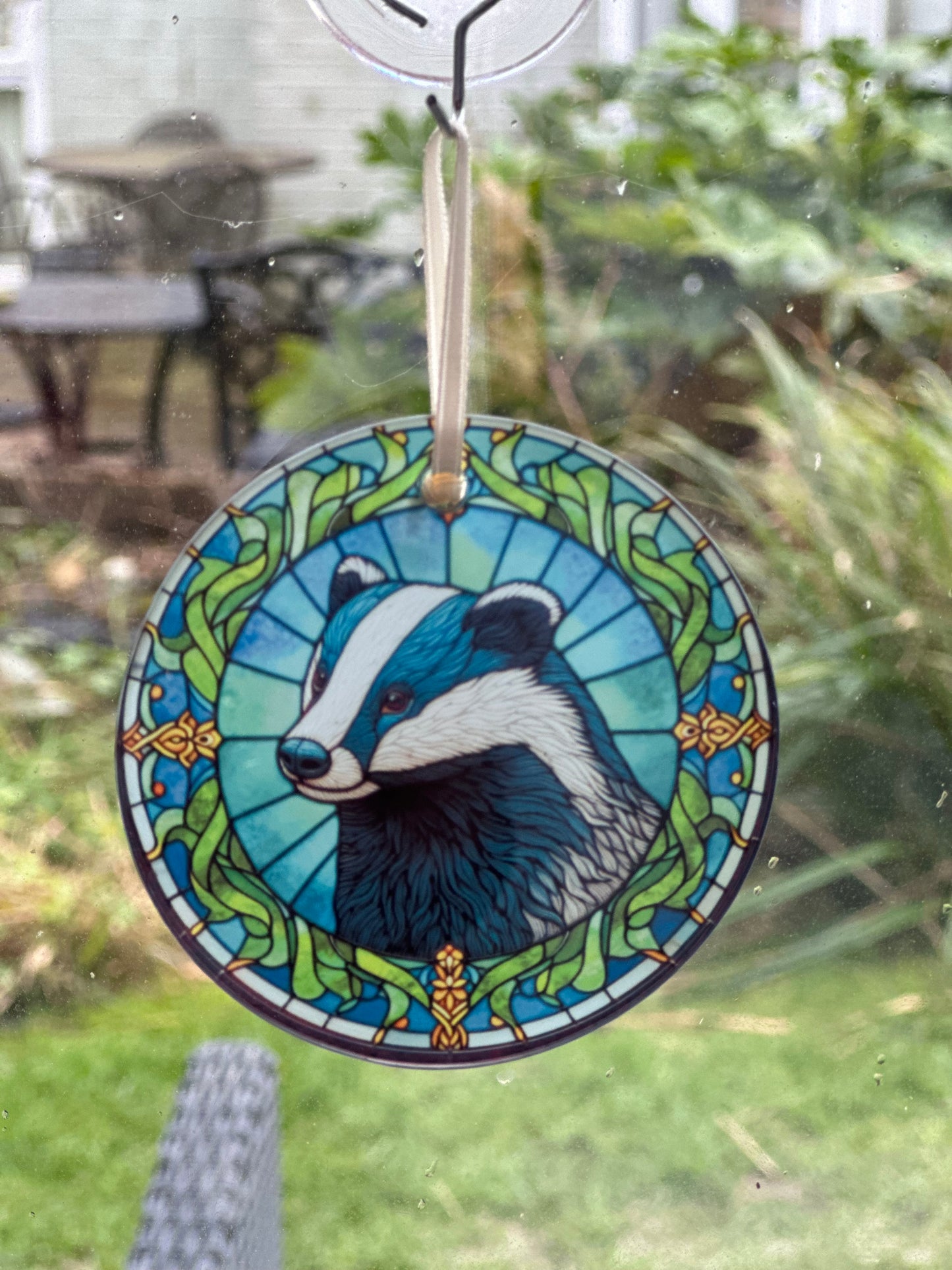 Stain glass effect, badger, glass hanging decoration