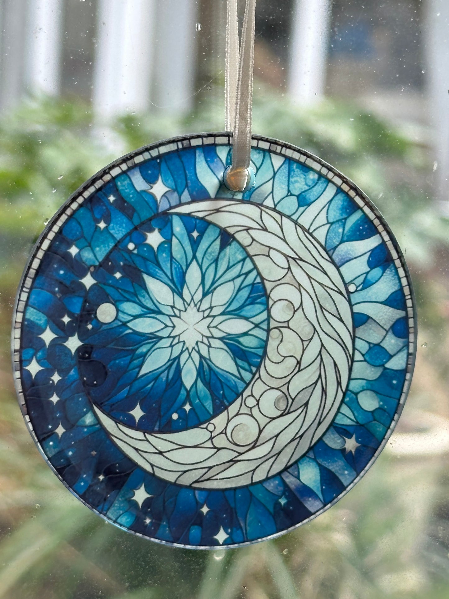 Moon and stars glass hanging decoration