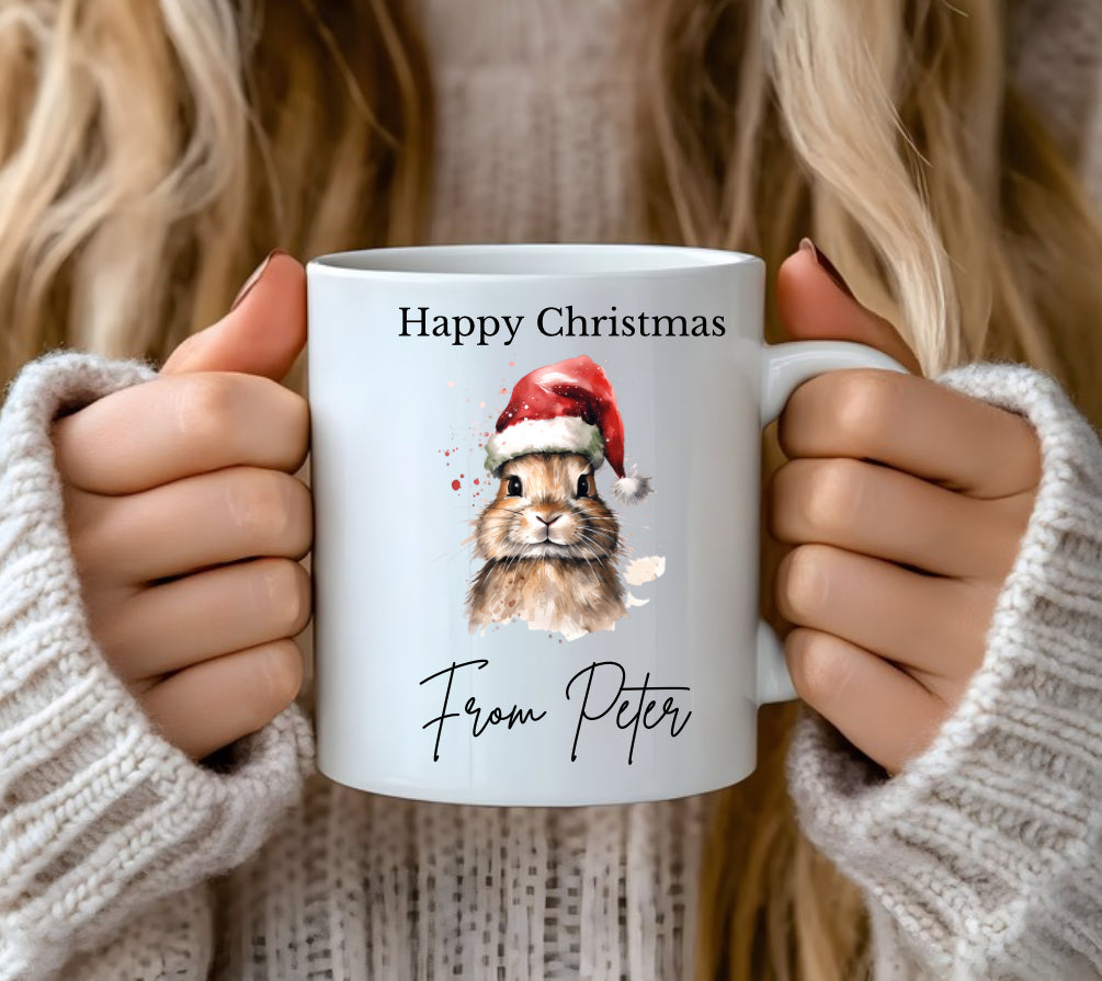 Christmas rabbit mug