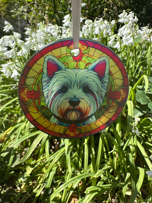 Westie, stain glass window effect hanging decoration