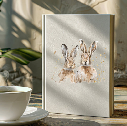 A5 linen notebook, hare design journal,