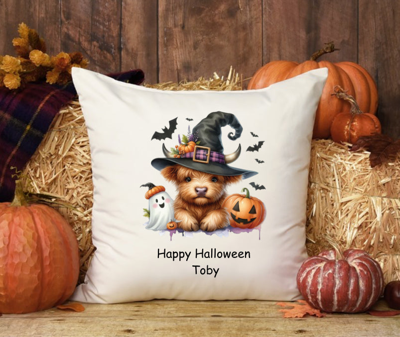 Personalised Halloween Highland cow design cushion cover