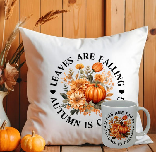 Autumn bundle, cushion cover and mug with Autumn calling design