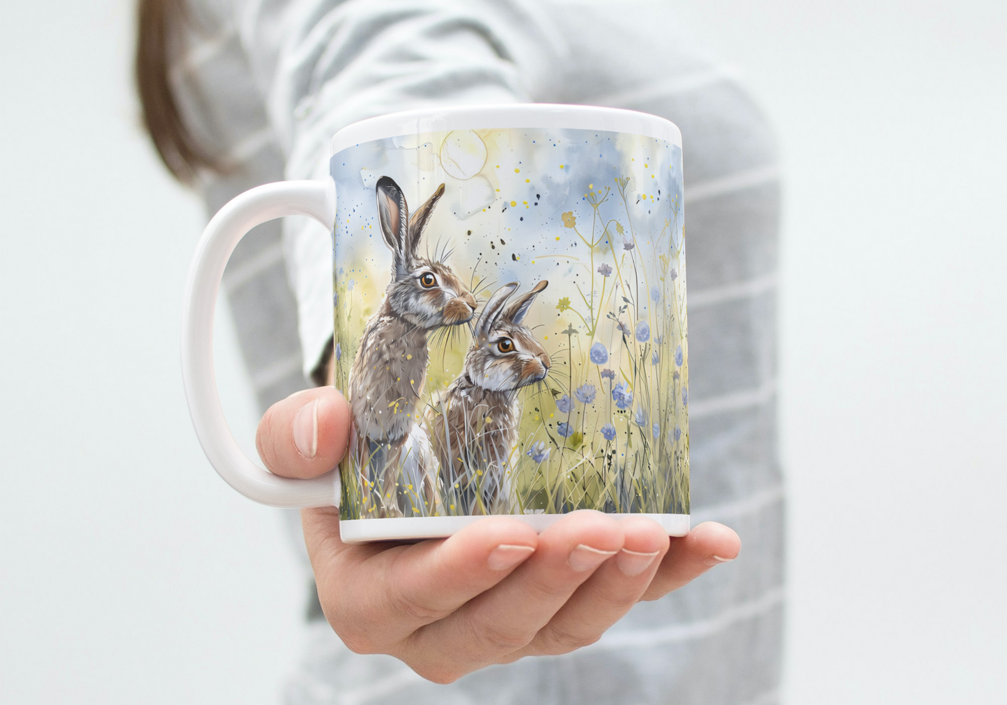 Watercolour hare mug