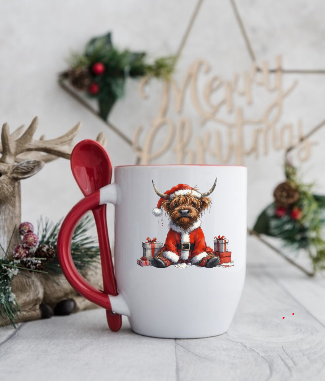 Christmas highland cow design by The House of Rookery, mug