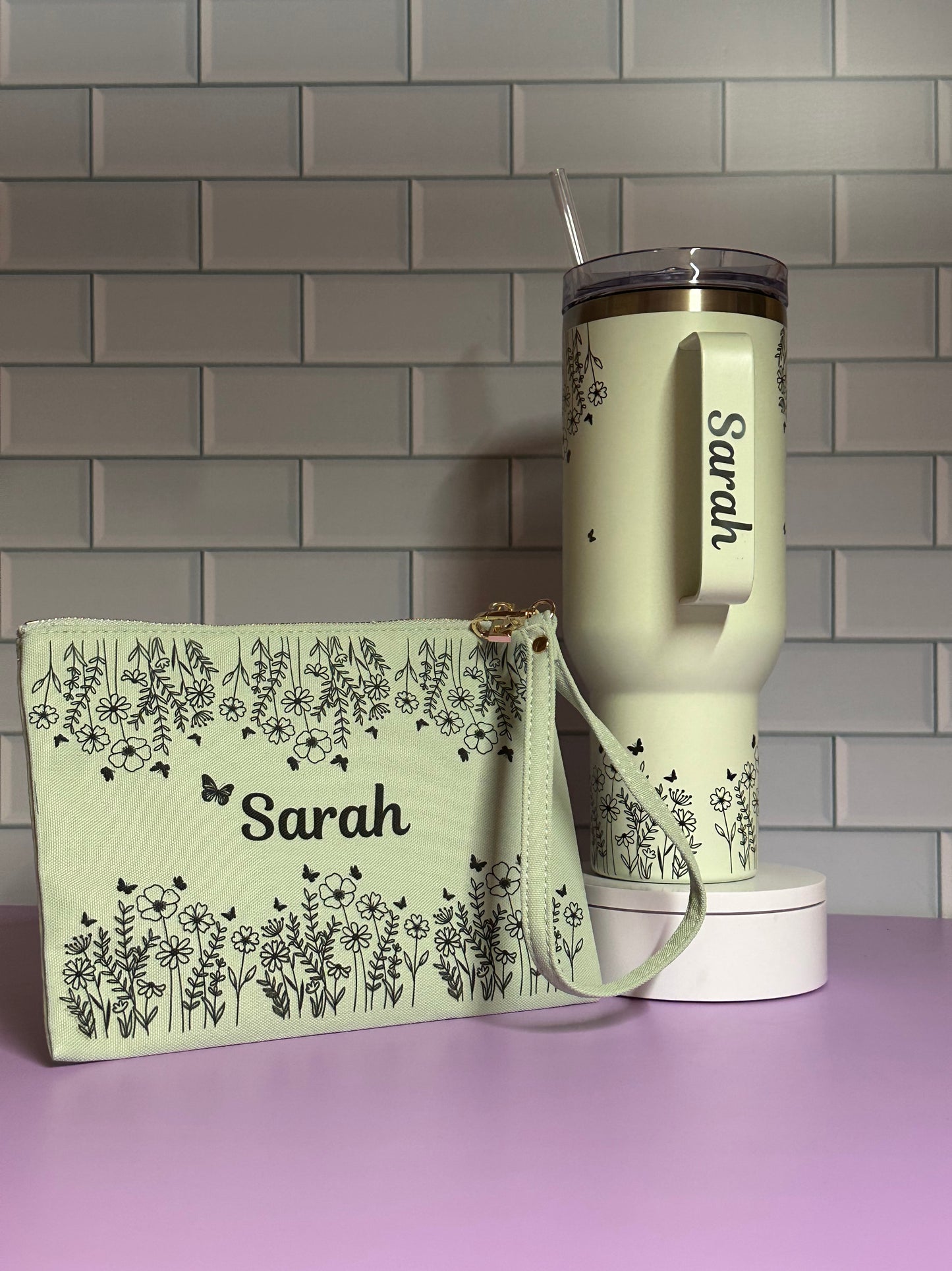 Personalised make up bag with wristlet.